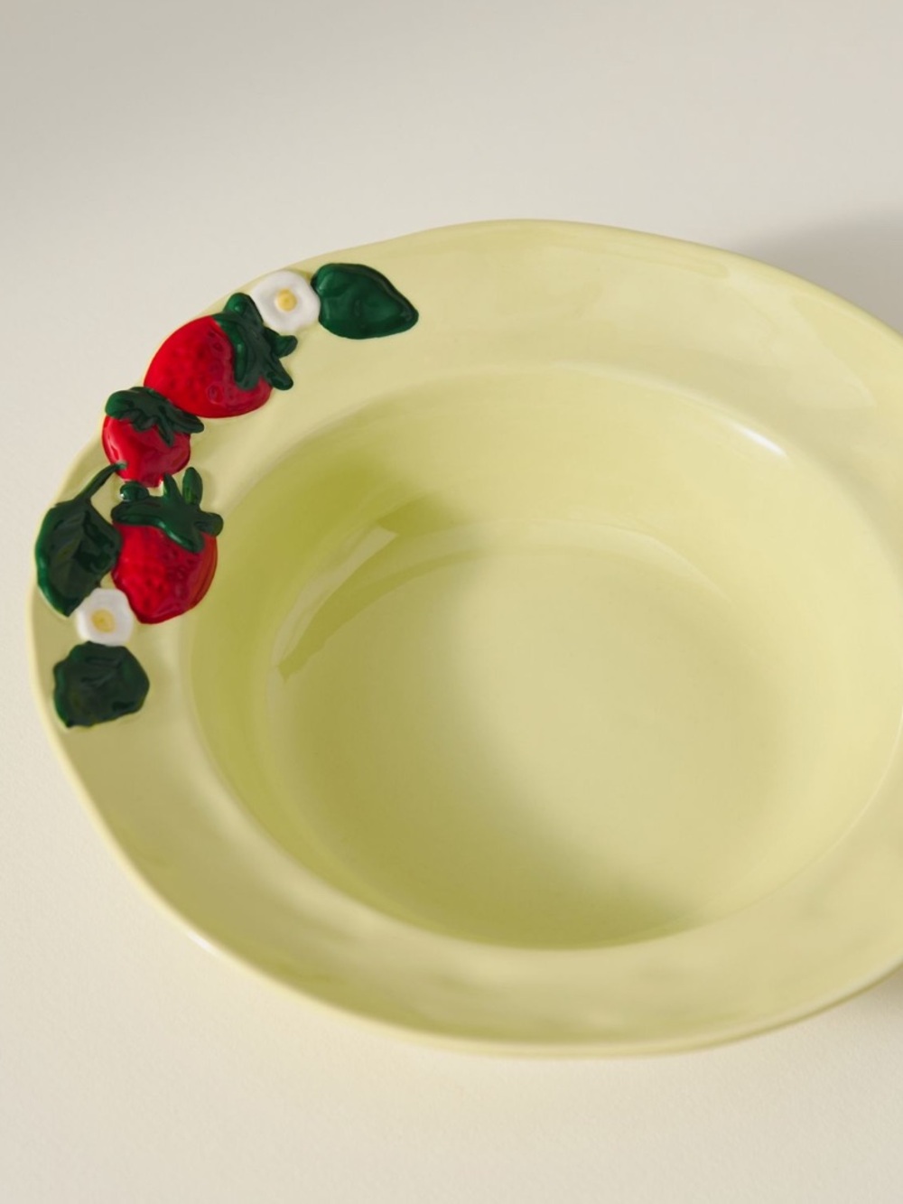 Anthropologie Foster Ceramic Pasta Bowl set with Red Strawberry and daisyAccents